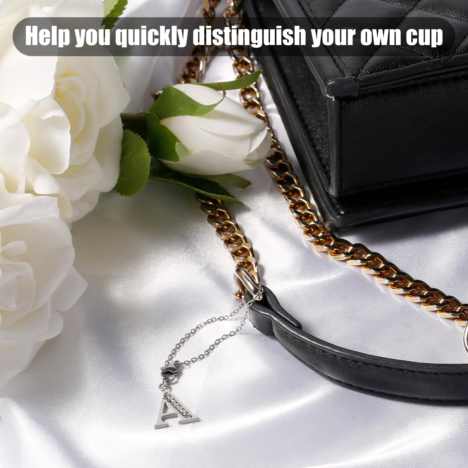 NQEUEPN Ciondolo con Lettera per Stanley Tazza, Strass Ciondoli Alfabeto Ciondolo con Maniglia Alfabetica con Nome Personalizzato Ciondolo con Lettera per Stanley Accessori