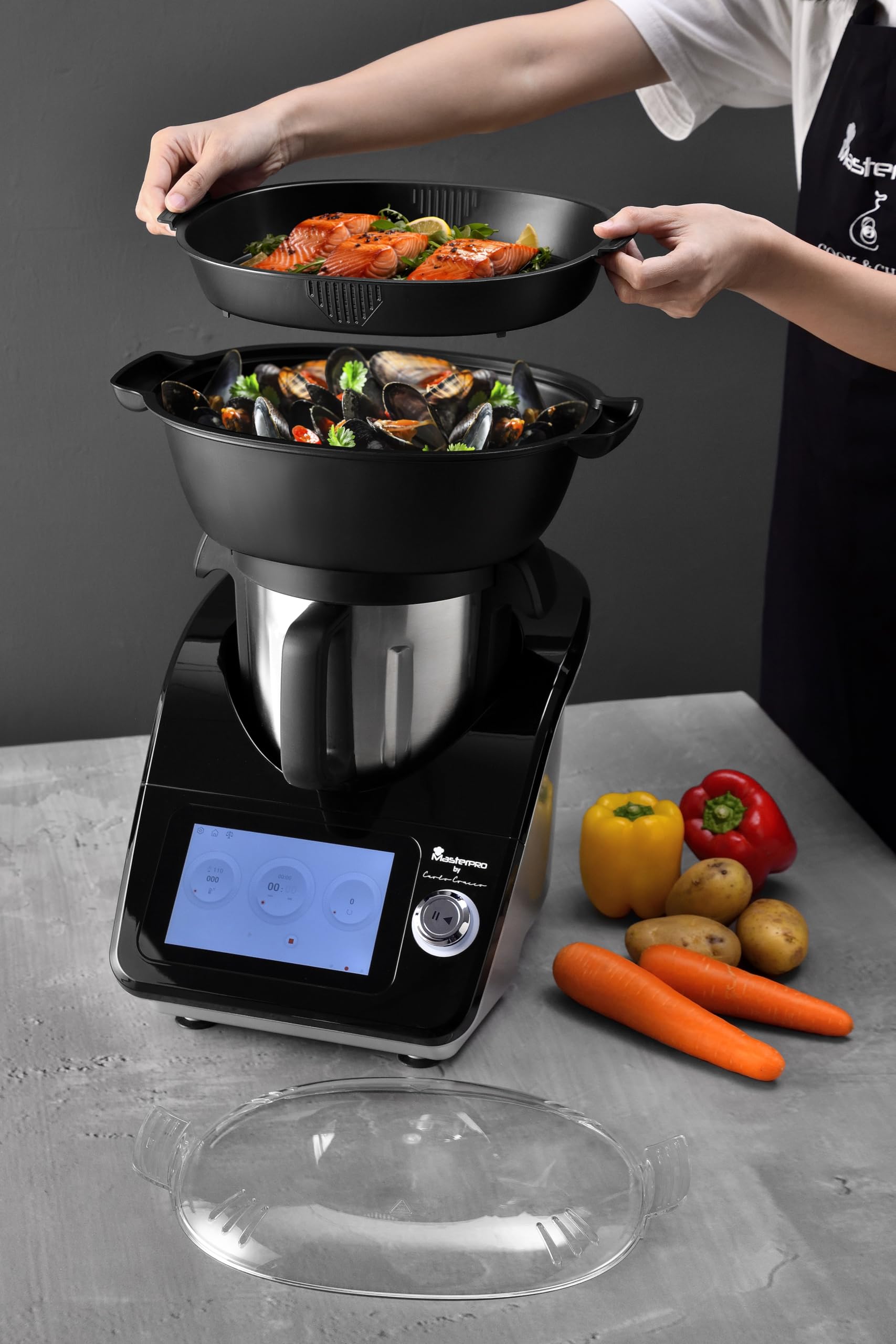 Masterpro by Carlo Cracco Robot 1000 multicooker robot da cucina Wi-Fi con ricette integrate, boccale 4.5L