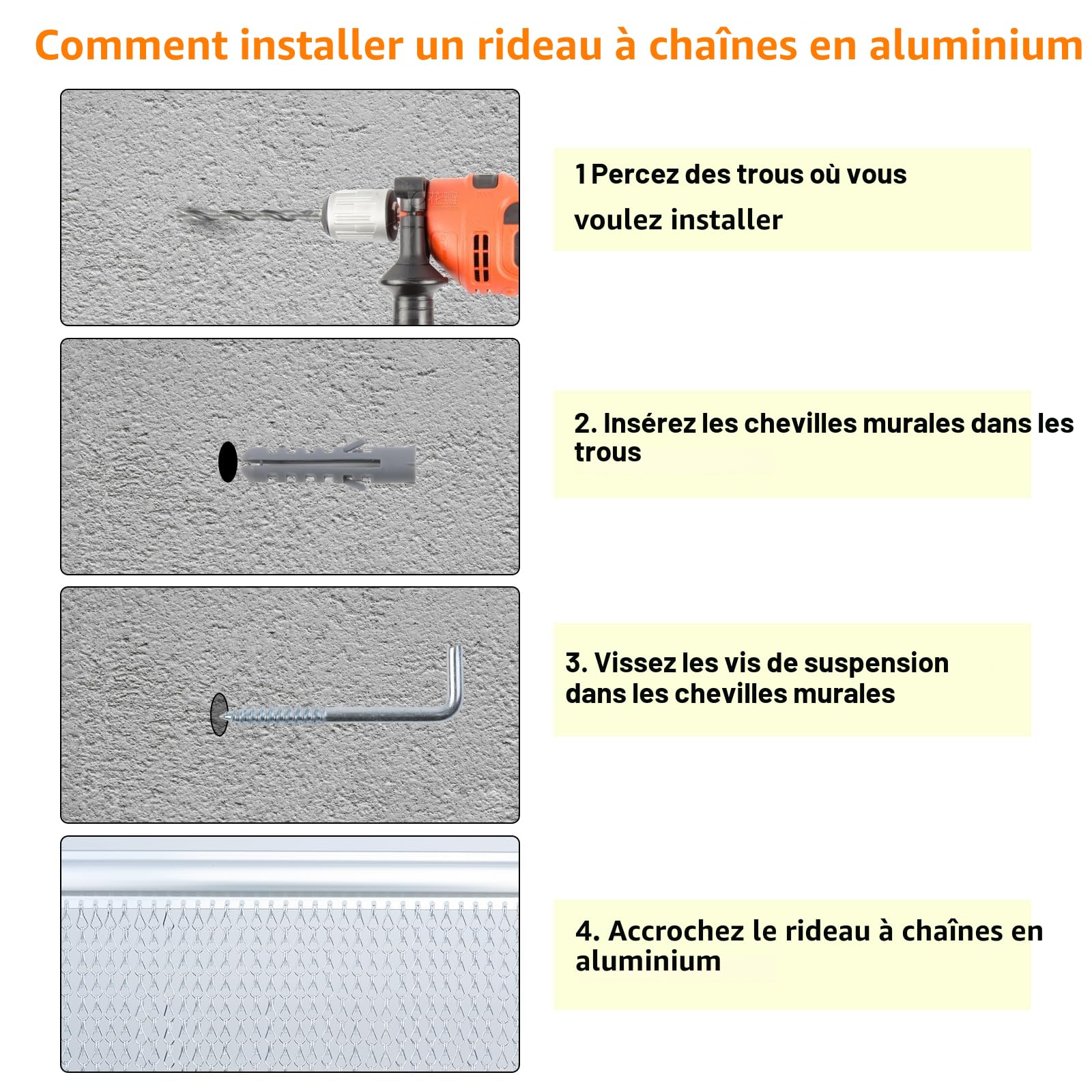 rideau à chaîne en aluminium 90 cm x 200 cm en de qualité supérieure pour portes - Rideau à chaîne contre les insectes, les mouches, les guêpes - Moustiquaire intérieure et extérieure