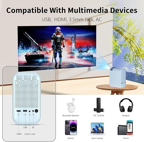 Miniatura 2 de Mini proyector con WiFi 5G y Bluetooth, proyector compatible con 1080P con soporte para proyector, proyector de películas compatible con iOSteléfono
