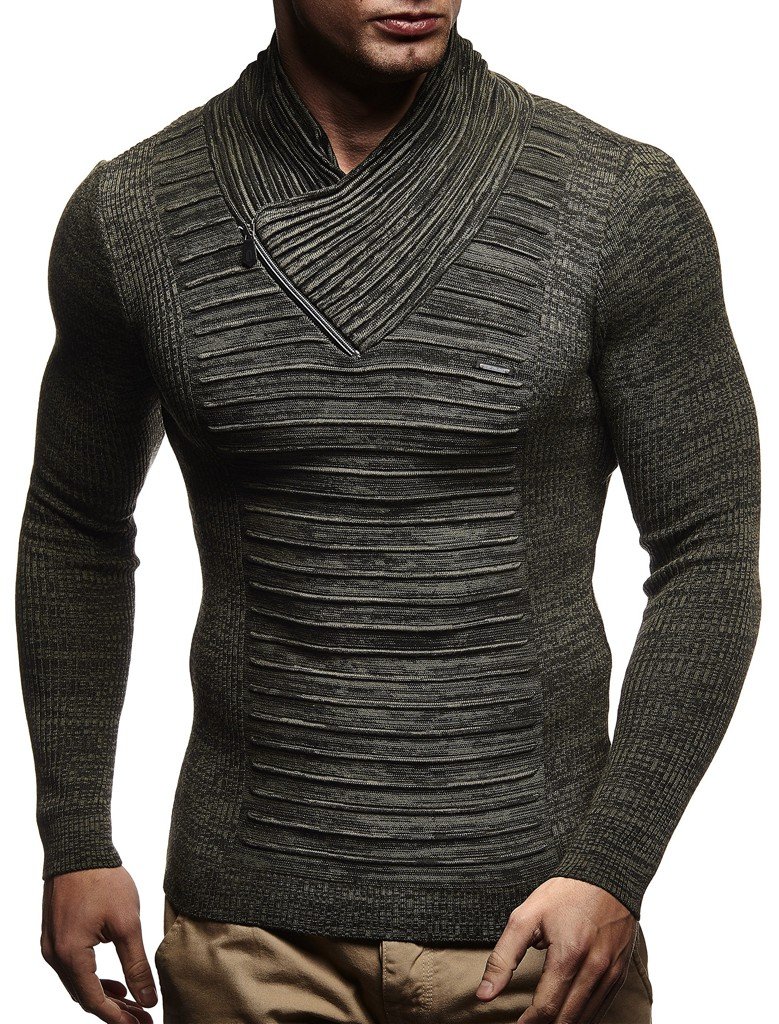 Leif Nelson men's knitted jumper, shawl collar, slim fit, winter, summer, modern, black, wool jumper with long sleeves, LN1535