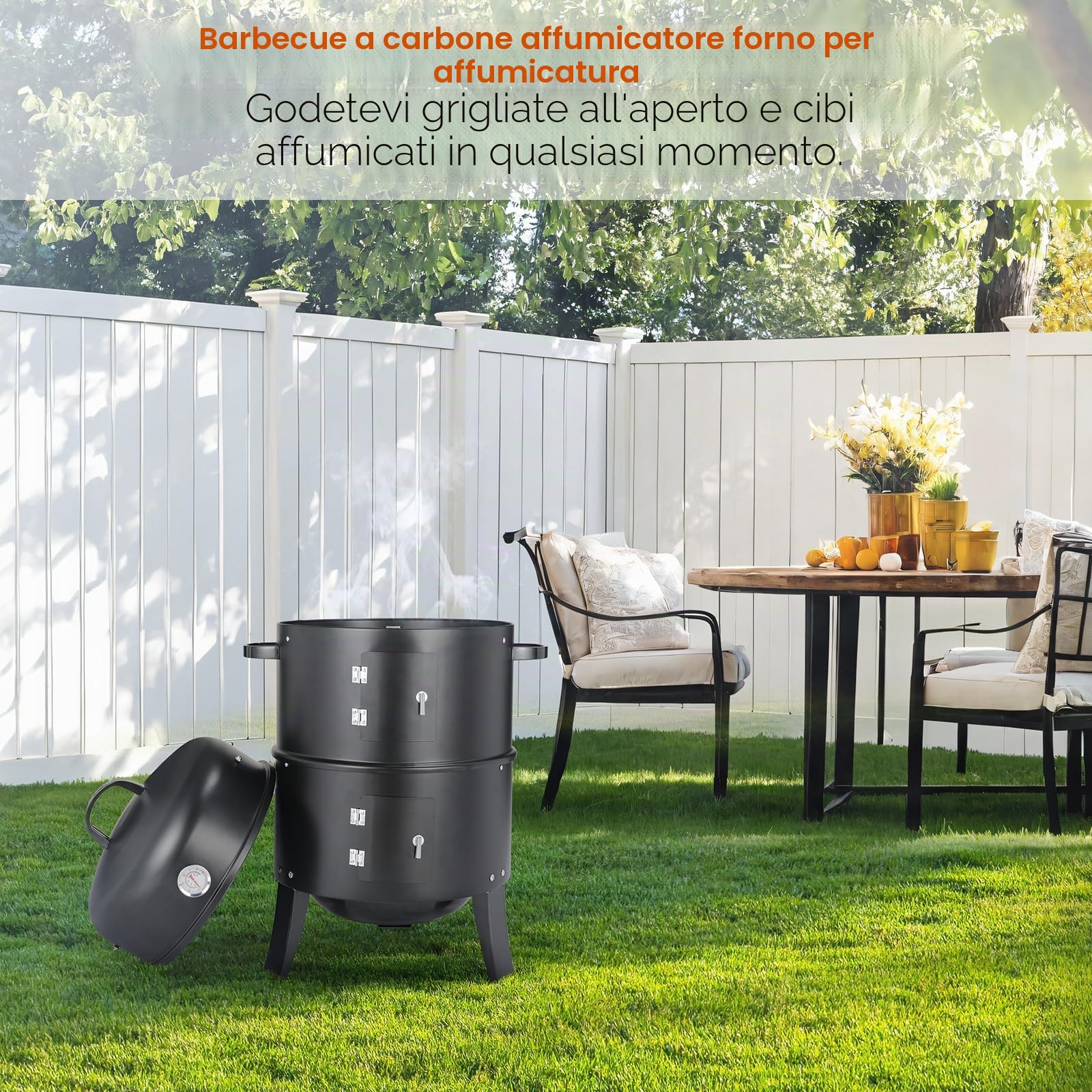 TLGREEN Barbecue Smoker 3 in 1, Affumicatore con Manico, BBQ Smoker