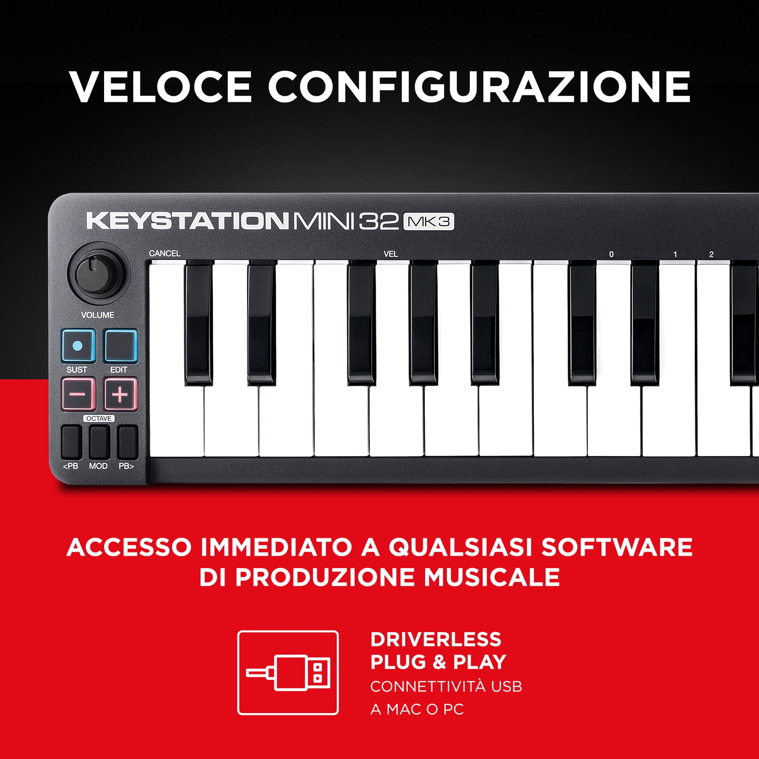 M-AUDIO Keystation Mini 32 MK3 Controller USB MIDI | Mini Tastiera Portatile, 32 Tasti Sensibili alla Velocita e Software DAW di Registrazione Incluso