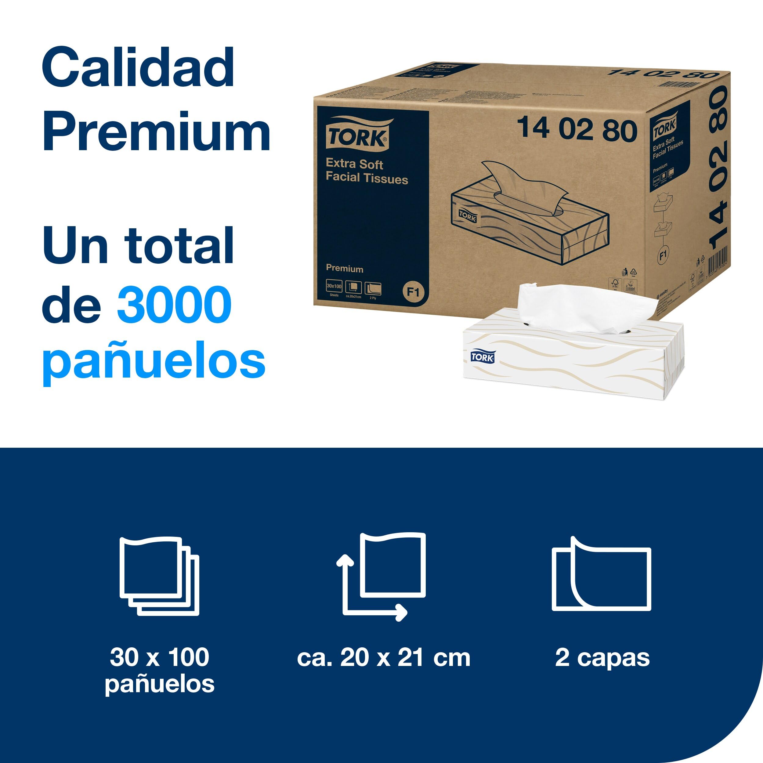 Tork Pañuelos Faciales Suaves Blancos F1, Premium, 2 capas, 30 x 100 hojas, 140280
