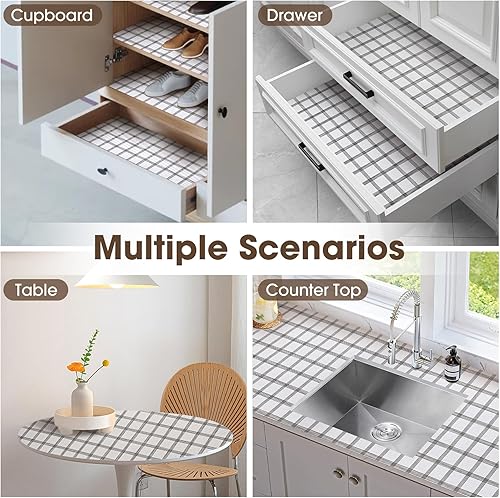 Miniatura 9 de Forro antideslizante para cajones y estantes, no adhesivos, gruesos, de agarre fuerte, impermeables, lavables, protegen los estantes del armario,