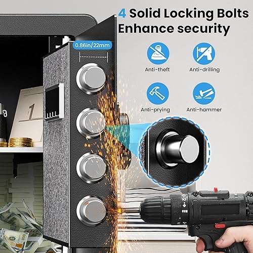 Miniatura 6 de Caja de seguridad de 1.4 pies cúbicos con bolsa impermeable ignífuga, teclado digital, alarma doble, estante de altura extraíble y ajustable, caja