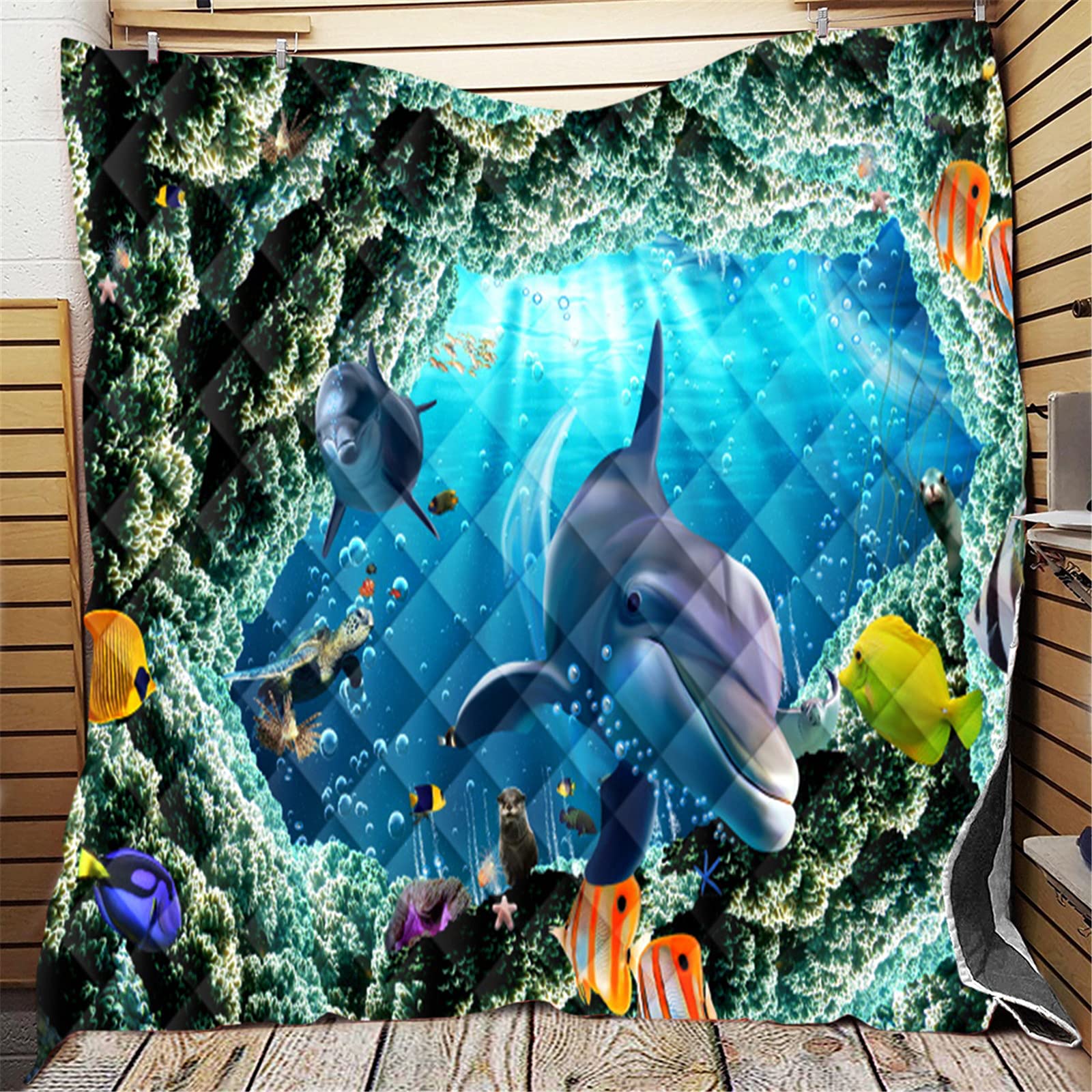 Couvre lit matelassé 180x200 cm dauphin facile à laver pour lit une à deux personnes