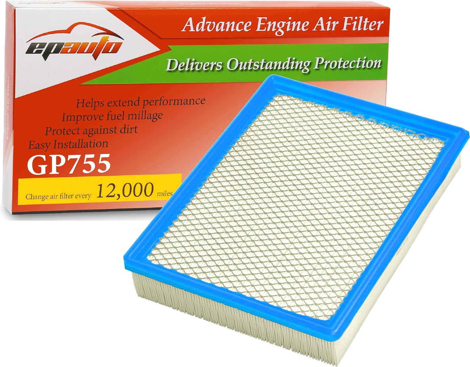 EPAuto GP755 Engine Air Filter (Replacement for GM V8 5.3L/6.0L/6.2L)