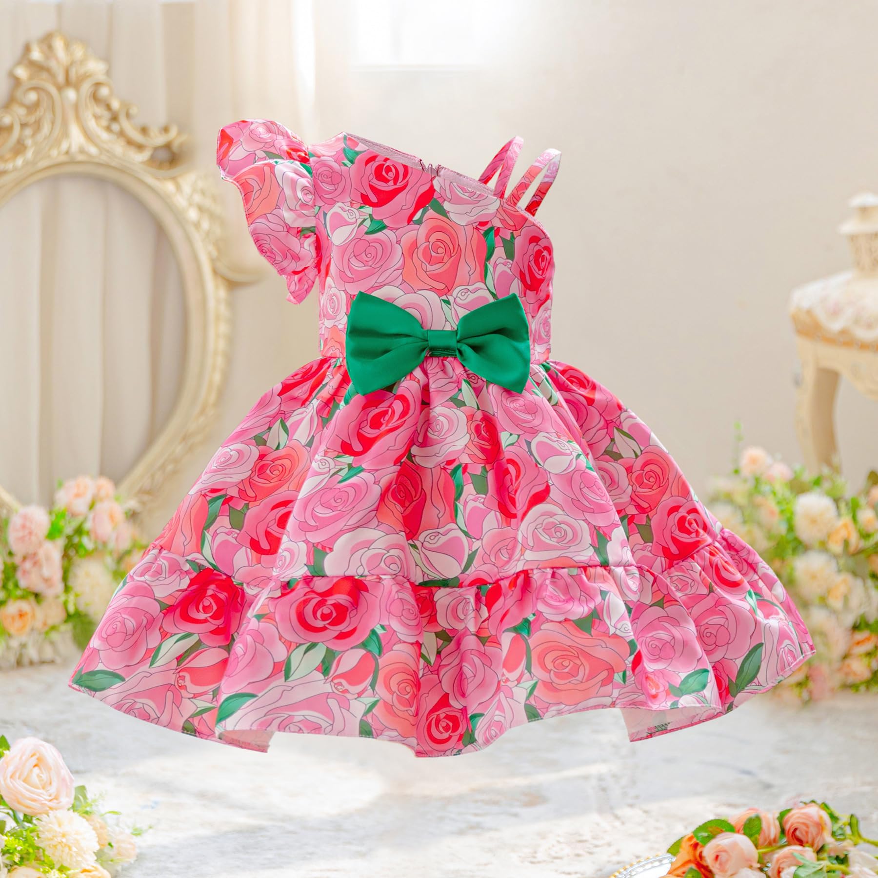 Vestido infantil con estampado floral para niña, vestido de princesa, boda, fiesta, actuación, hasta la rodilla