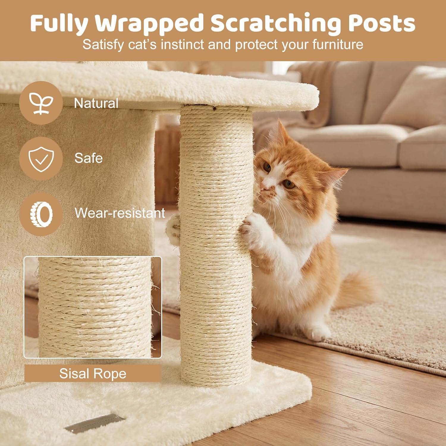DORTALA Cat Tree for Indoor Cats, 33.5" Cat Tower with 2-Storey Condo, Top Perch, Sisal Scratching Posts, Dangling Ball, Platform, Multi-Level Pet Climbing Furniture Activity Center (Beige)