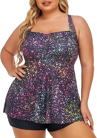 Summer Mae Women Plus Size Two Piece Tankini Swimsuits Flowy Bathing Suits Tummy Control Swimwear with Shorts