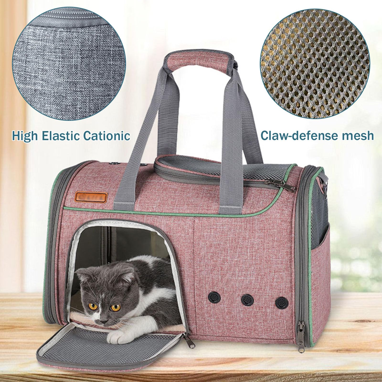 Transportín para gatos medianos y pequeños de menos de 16 libras, transportador portátil de lados suaves para mascotas para viajar, transportador plegable para perros pequeños aprobado por aerolínea