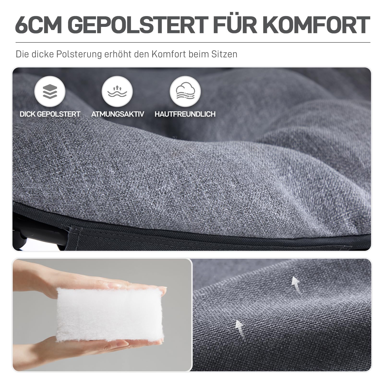 EVER ADVANCED Luxus Moonchair XXL Campingstuhl Faltbar 150KG Belastbar Rund Klappstuhl Dick Gepolstert, Übergroßer Campingsessel mit Kissen, Extra Breit für Outdoor Camping Garten Balkon Indoor, Grau
