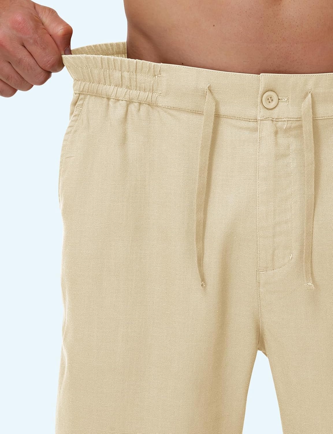TBMPOY Mens Linen Casual Shorts Zipper Pocket Elastic Waist Drawstring Summer Beach Vacation Short