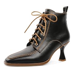 Women Square Toe Ankle Boots Lace-up Side Zipper Short Booties 2 5 Inch
