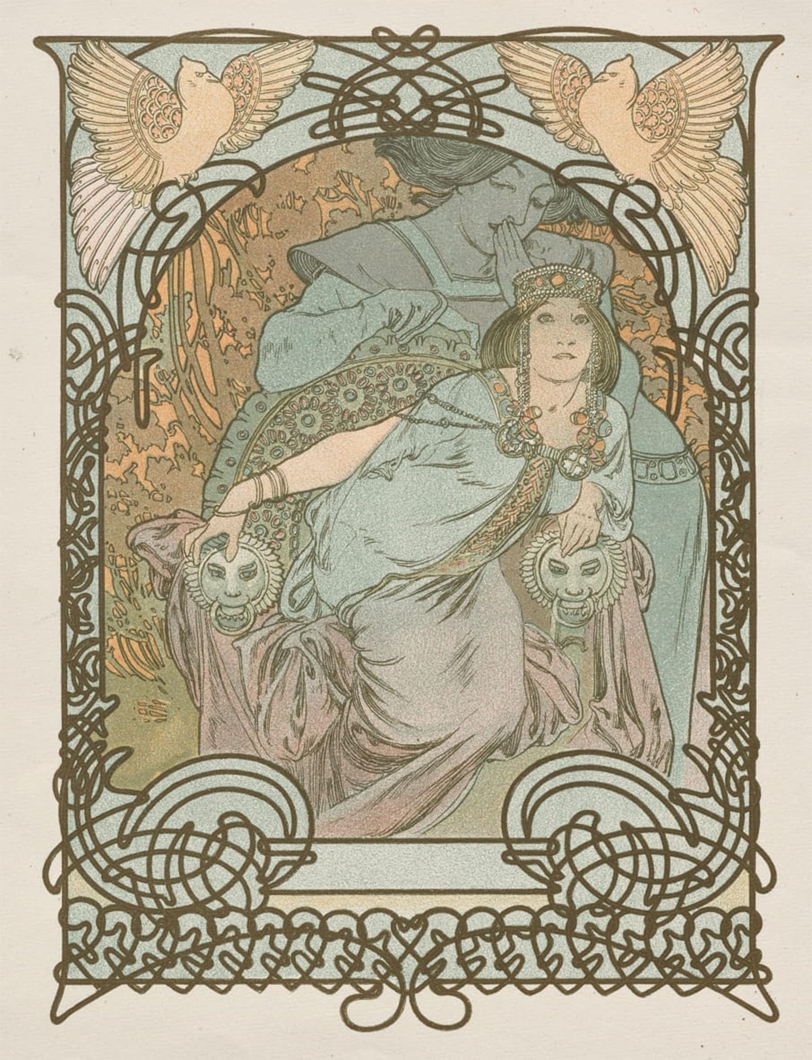 SERENDIPITP Abstract Painting Mural Print Picture Wall Decor Painting OctoberIllustrations painting by Alphonse Mucha Vintage Wall Artwork for Home Decor 60x90cm
