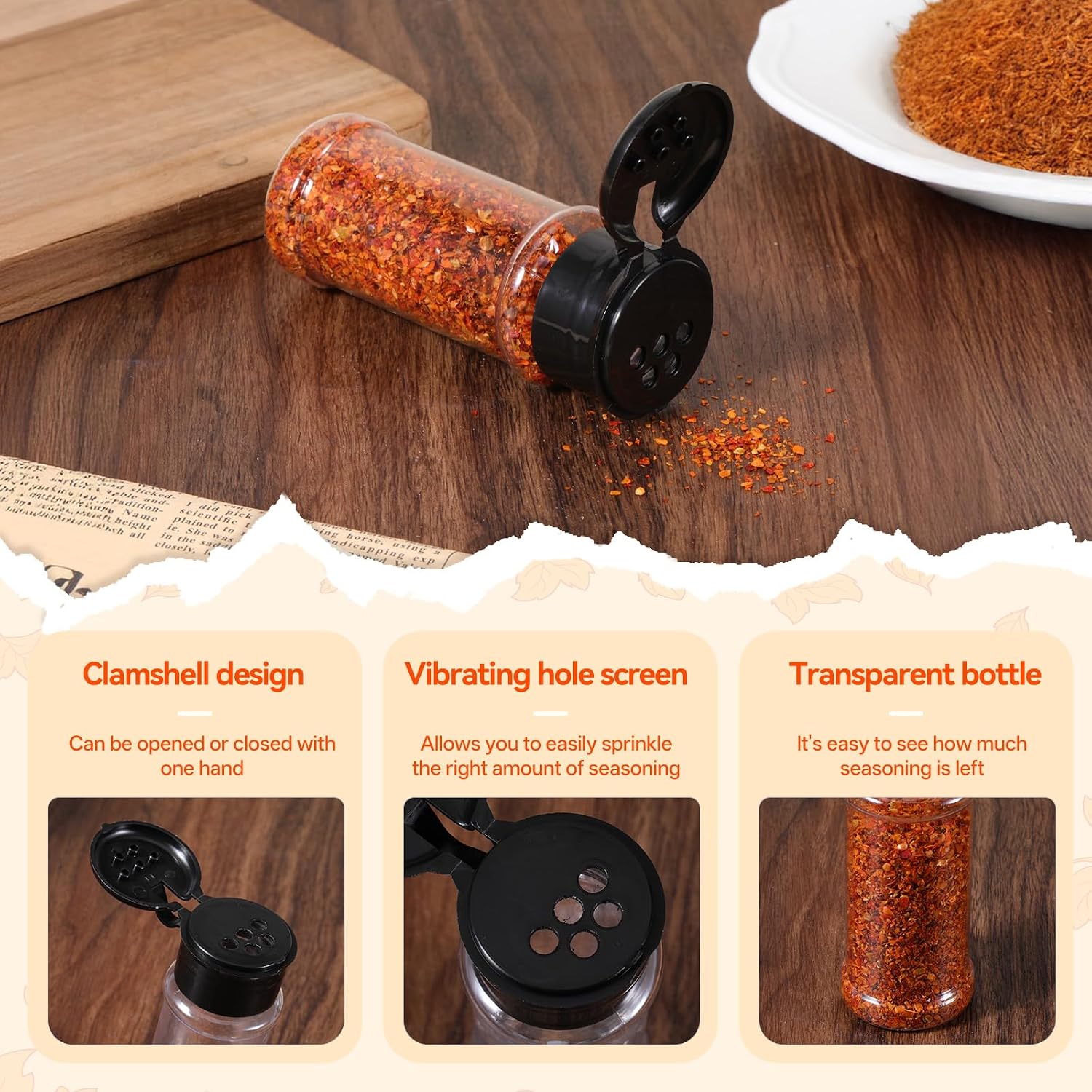 50 Pcs Plastic Spice Jars with Shaker Lids Seasoning Shaker Jars 3.3 Oz/ 100ml Spice Containers Plastic Spices Bottles for Storing Spices Powders(Black Lid)