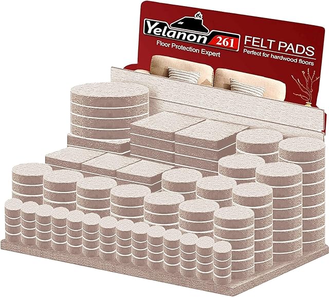 Felt Furniture Pads - 261 Pcs Furniture Pads Self Adhesive, Cuttable Felt Chair Pads, Anti Scratch Floor Protectors for Furniture Feet Chair Legs, Furniture Felt Pads for Hardwoods Floors, Beige