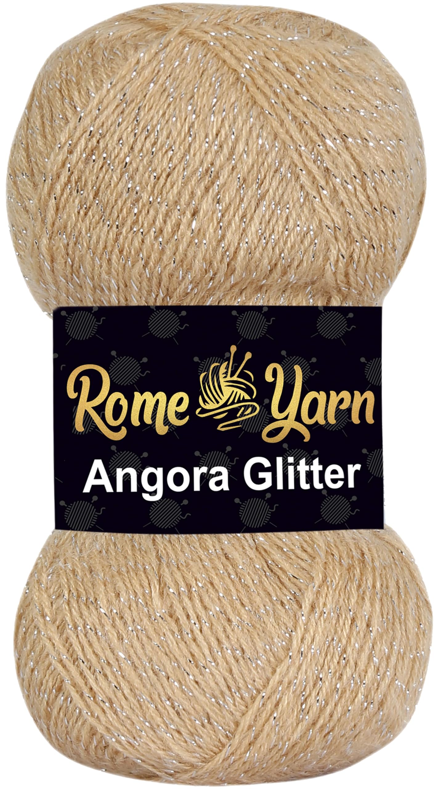 Angora Glitter Yarn | #2 Fine, Sport (USA), 3 Ply (UK) | Sparkle Yarn for Knitting and Crochet (1 Pack, 837 Beige)