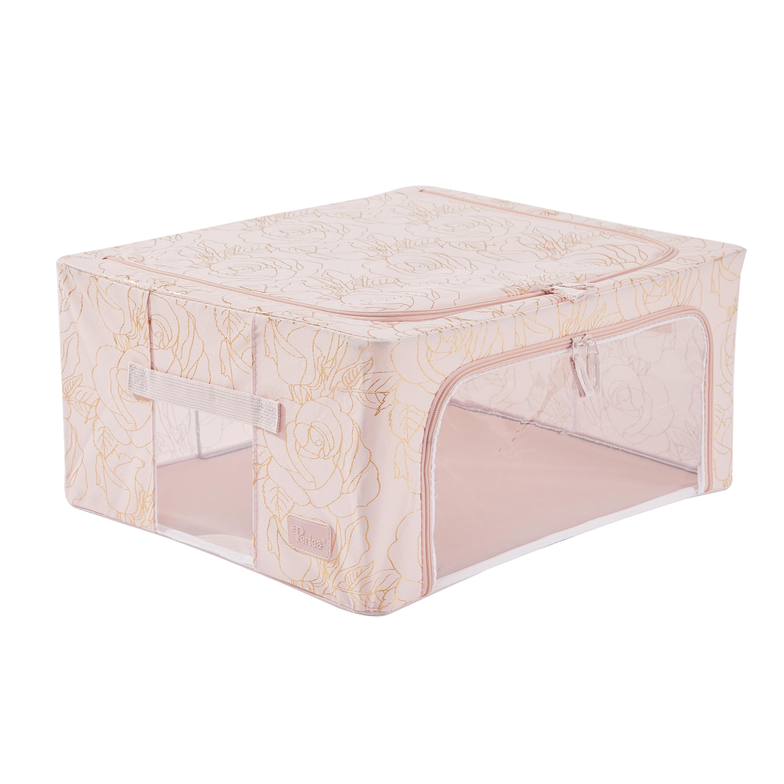 Periea ‘Beau’ Folding Collapsible Stackable Fabric Home Storage Boxes with Steel Frames (Black Grey Floral, Large) — view 112