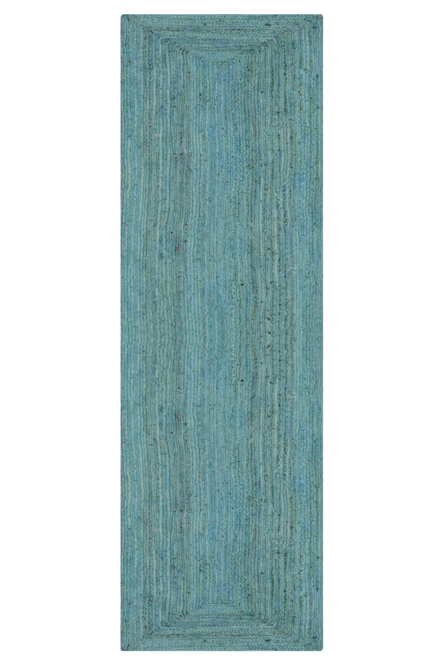 Tapis de couloir en jute tressé main 122x342 cm vert sarcelle chic