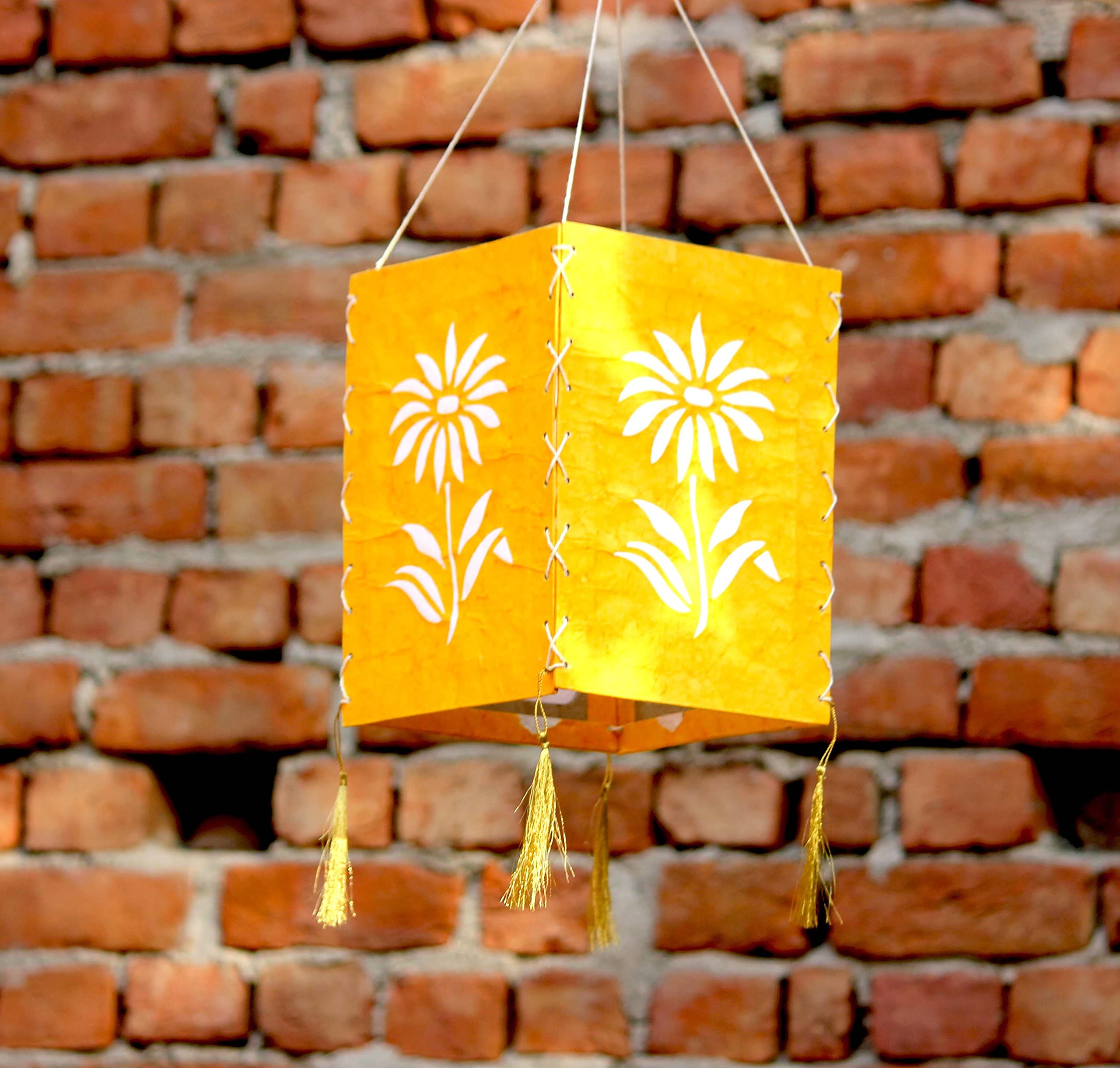 Handmade Paper Lantern - Yellow Tree Design -4 Handmade Paper Lantern - Yellow Tree Design -4