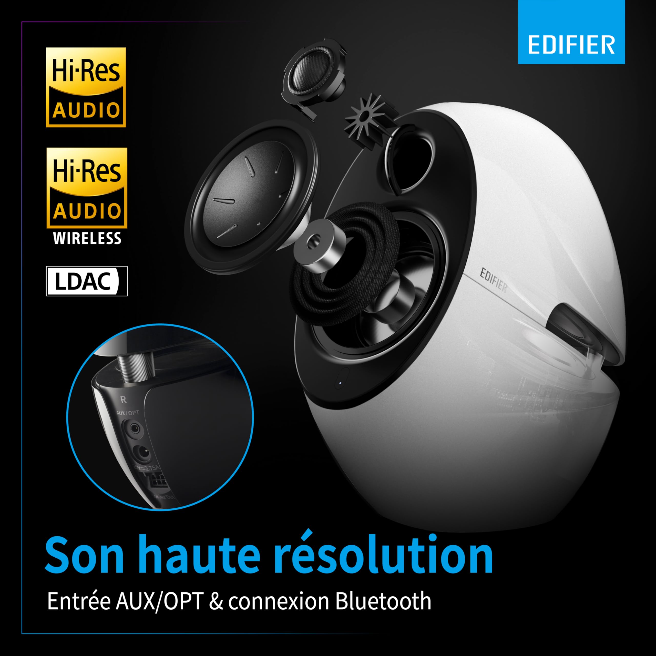 Edifier Luna Eclipse - Kit d'Enceintes Design 2.0 Bluetooth avec Télécommande IR Blanc 74 W E25 White