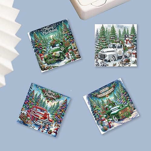 Miniatura 9 de Huacan Tarjetas de Navidad 5D DIY Pintura Diamante Taladro Redondo Felicitación Tarjetas de Agradecimiento Creativas 12 Paquetes