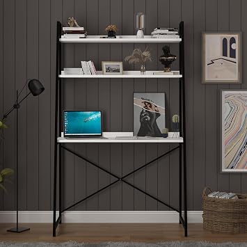 ASRA TREND Beyaz METALK M01 Metal Kitapl kl   al ma Masas  90x170 cm End striyel Merdiven Tipi Bilgisayar Masas  Modern Ofis  nitesi%100 MDFLAM