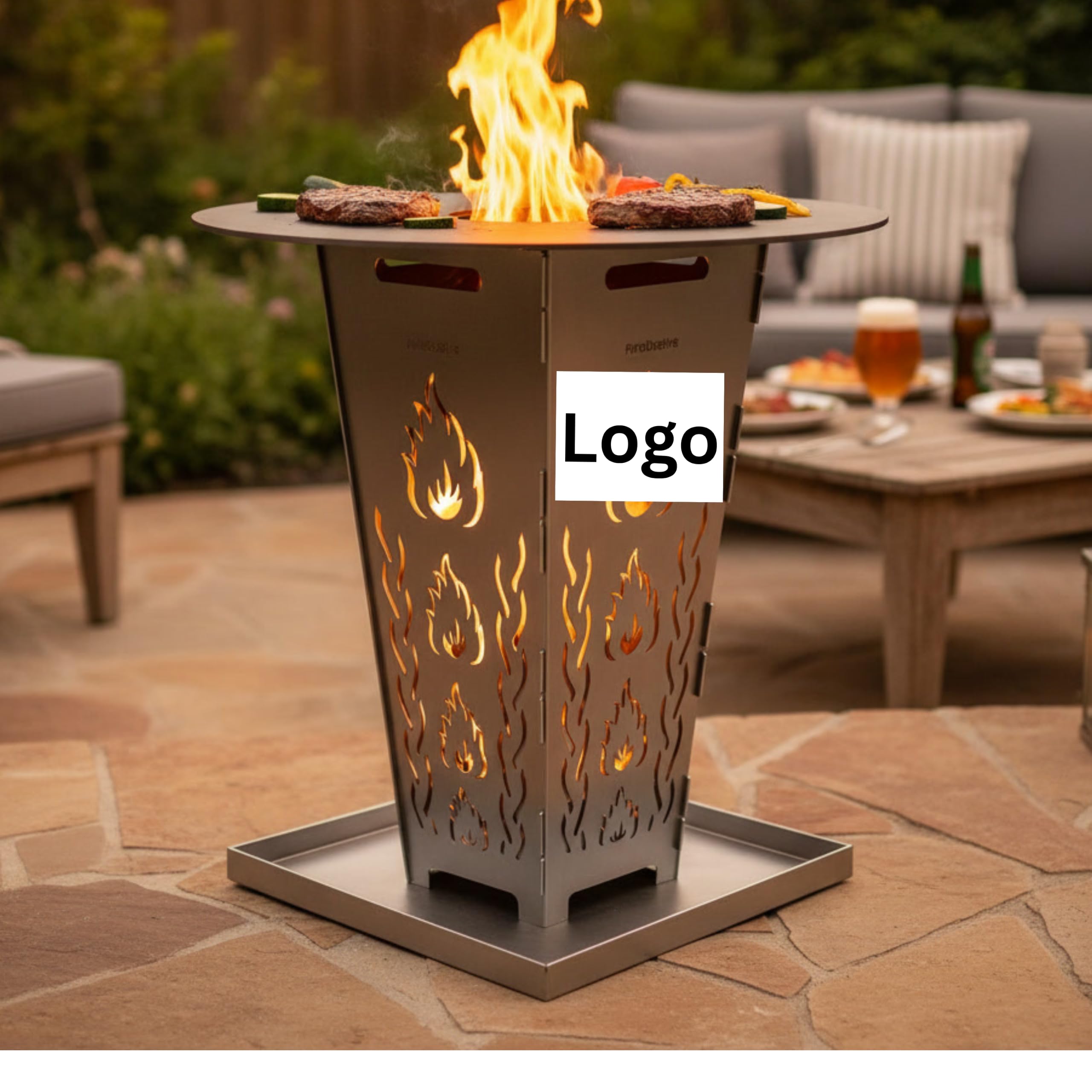 FireDesire personalisiert Grill Pro Feuerkorb 80cm + Grillplatte + Ascheschale, Feuertonne, Feuerschale, Grilltonne, Ofen, Terassenofen, Grill, Stahlkorb, Plancha, Gartenfeuer