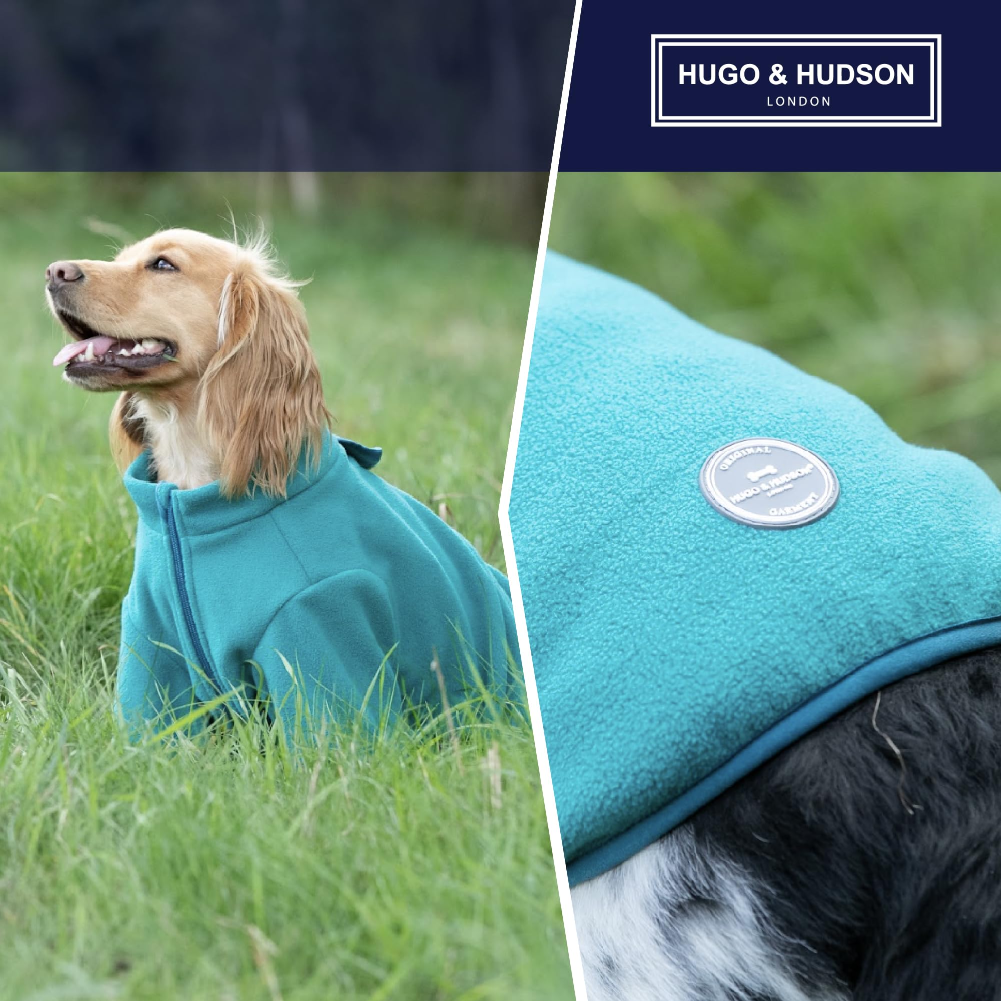 HUGO & HUDSON Outdoor Fleece Dog Jacket Windproof Warm Winter Coat with Lead Hole, Teal Green, XS30 - Image 4
