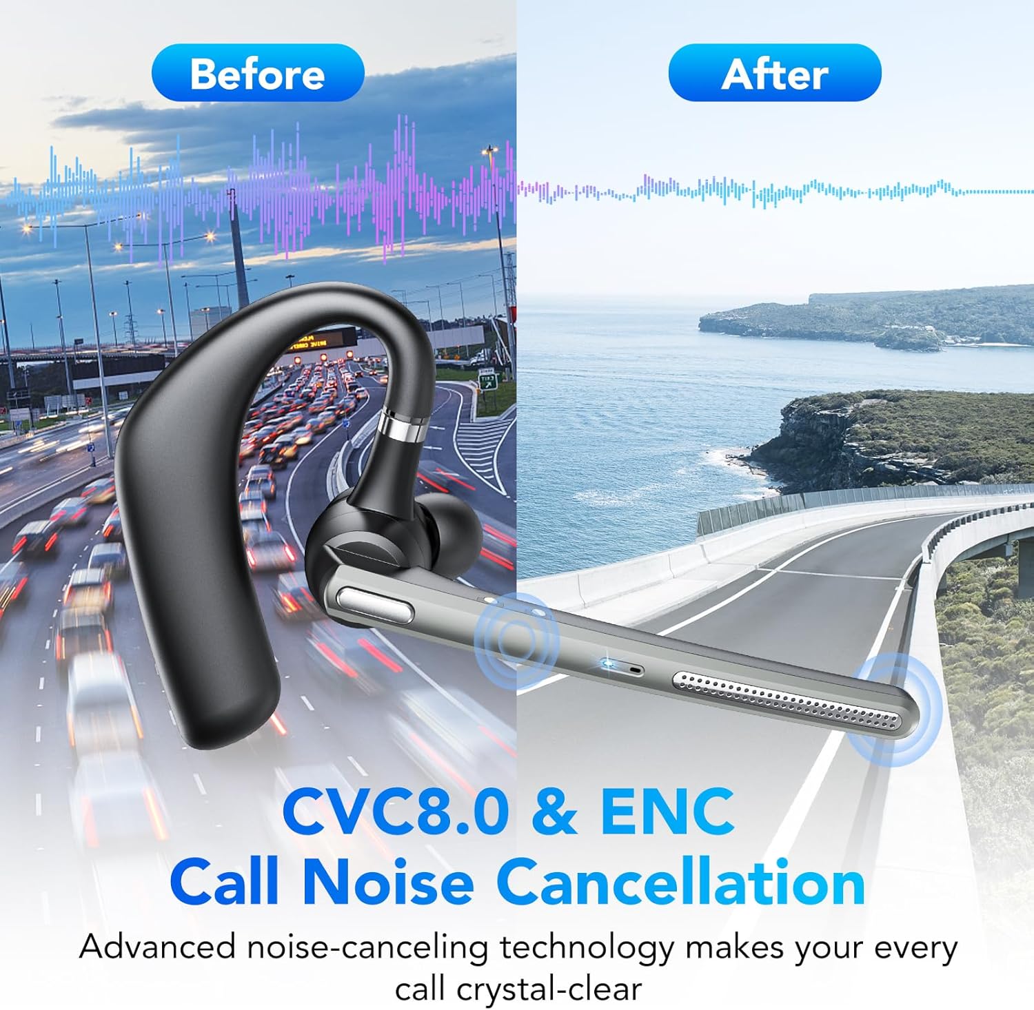 Before and after comparison of call quality with CVC8.0 & ENC Call Noise Cancellation