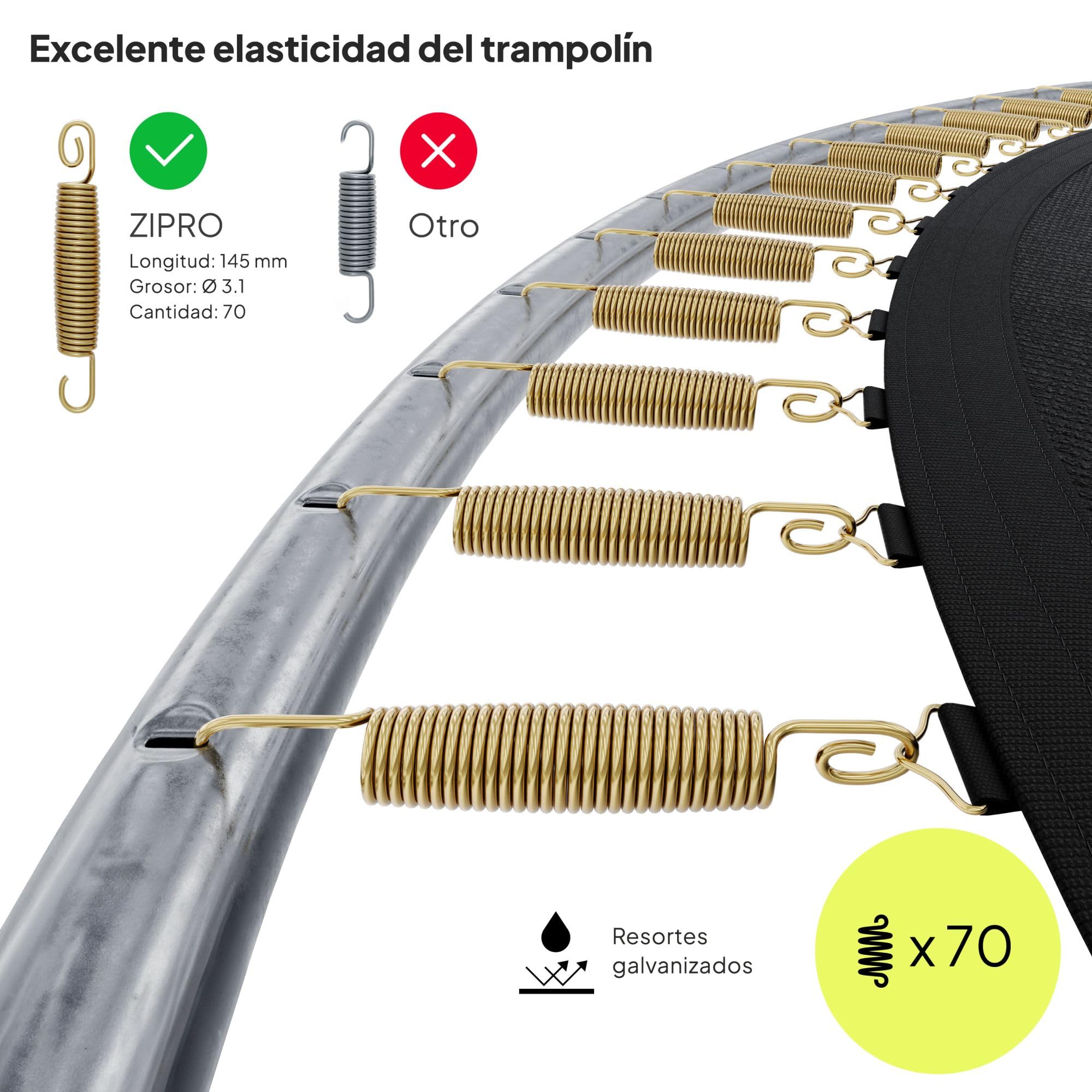ZIPRO JumpPro out Trampolín Exterior, Cama Elástica para Niños, con Red Externa, Resistente, Protección UV, Montaje Fácil, Soporta 100-150 kg, Ø 183/252/312/374/435/496 cm