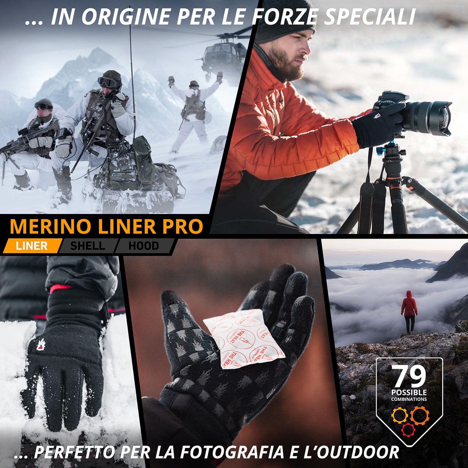THE HEAT COMPANY - Merino Liner Pro - Guanti Interni Morbidi in Lana Merino - Qualità Premium - Touchscreen per Donne e Uomini - Sportivi - Nero