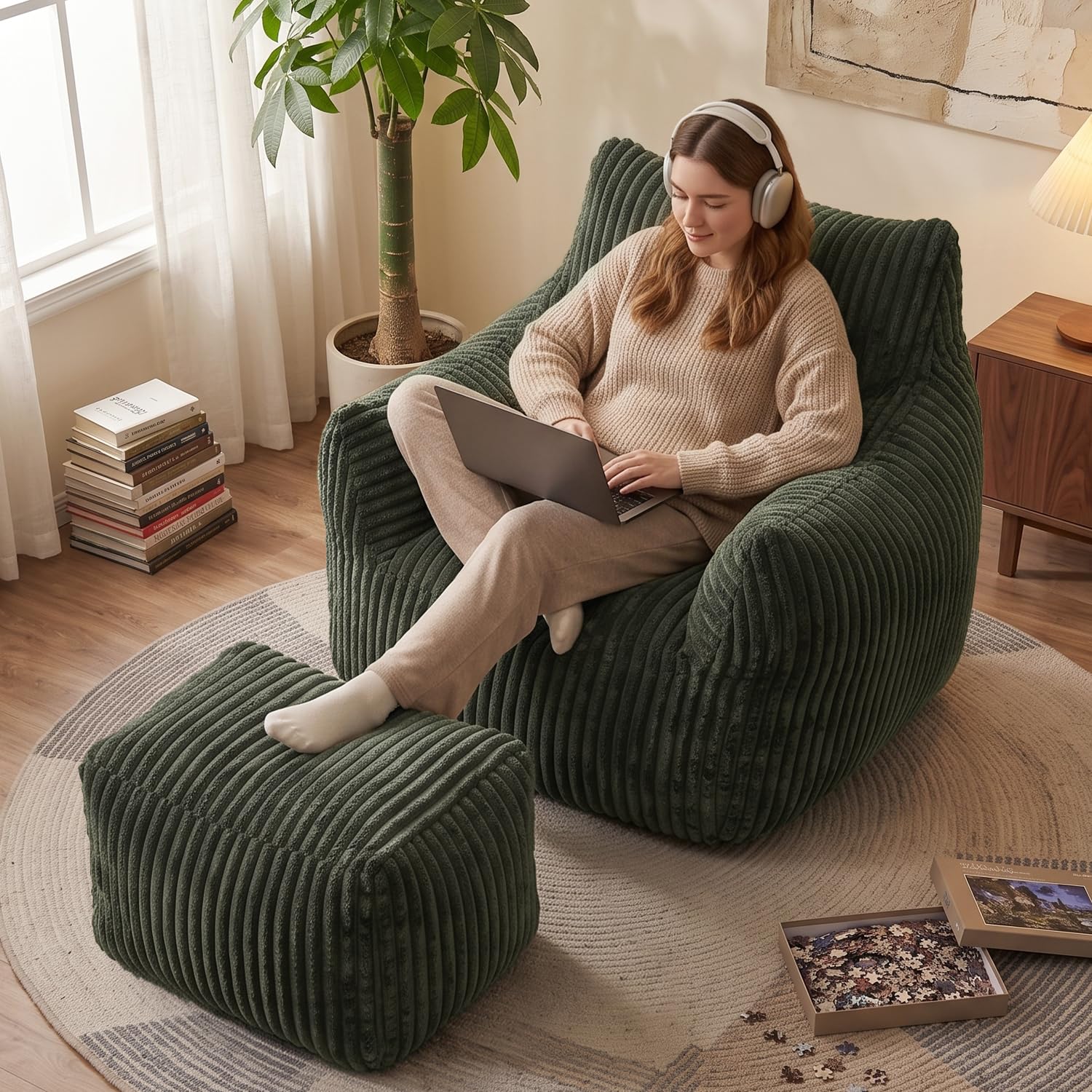 JULY'S SONG Schlafsofas Relaxsessel mit Rückenlehne und Fußstütze,Salbeigrün