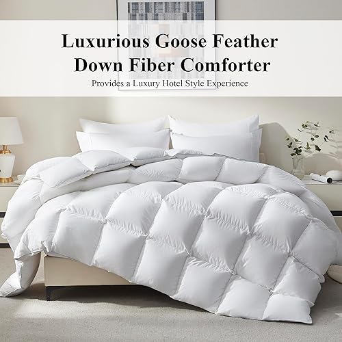 Miniatura 4 de Ubauba Edredón de plumón de ganso de fibra de plumón de ganso, tamaño Queen, relleno de edredón esponjoso blanco para todas las estaciones, edredón