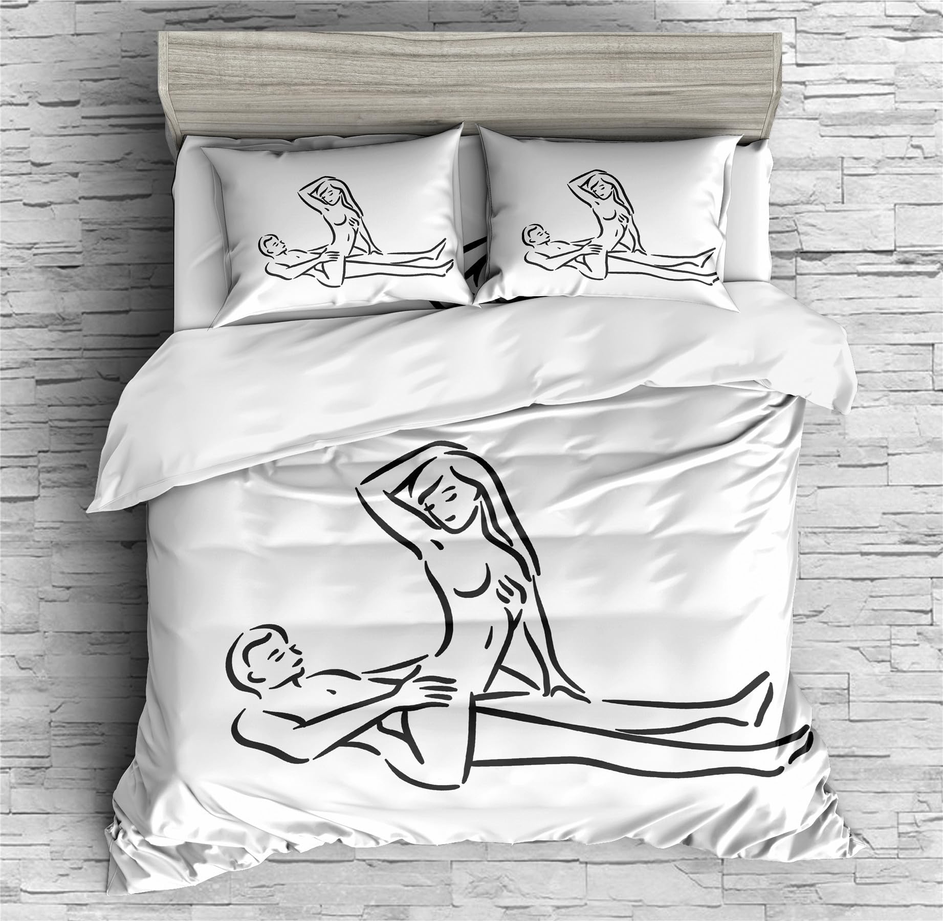 REALIN Bettbezüge Set Leidenschaftliches Paar Bettwäschedie Lustige Liebe Pärchen Bett Sets 2/3/4Teilig Bettbezüge/Kissenbezüge/Bettlaken Für Kinder,Jungen,Mädchen (C,Double-200×200cm-3PCS)