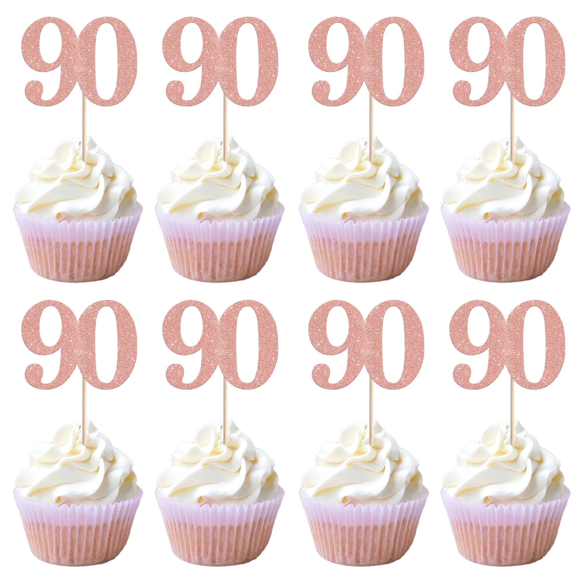 Xsstarmi 36 Pack Number 90 Cupcake Toppers Glitter Cheers to 90 Years Birthday Cupcake Picks Decoration for Happy 90th Birthday Wedding Anniversary Party Cake Decorations Rose Gold