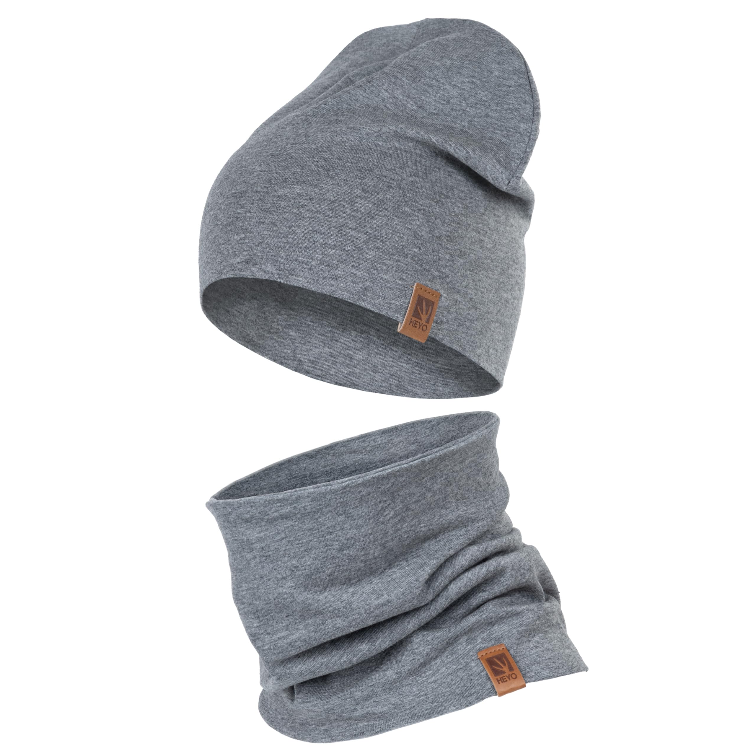 Heyo Girls Mottled Grey Children's Beanie Hat Tube Scarf Cotton Round Scarf Soft Boys Autumn Spring Set Autumn Set, One Size