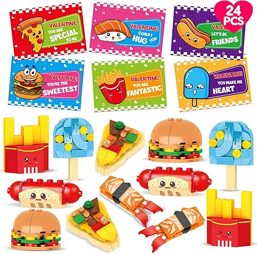 Paquete de 24 tarjetas del día de San Valentín, bloque de construcción de comida rápida para niños, aula, intercambio de San Valentín, tarjetas de disponible en Yaxa Venezuela