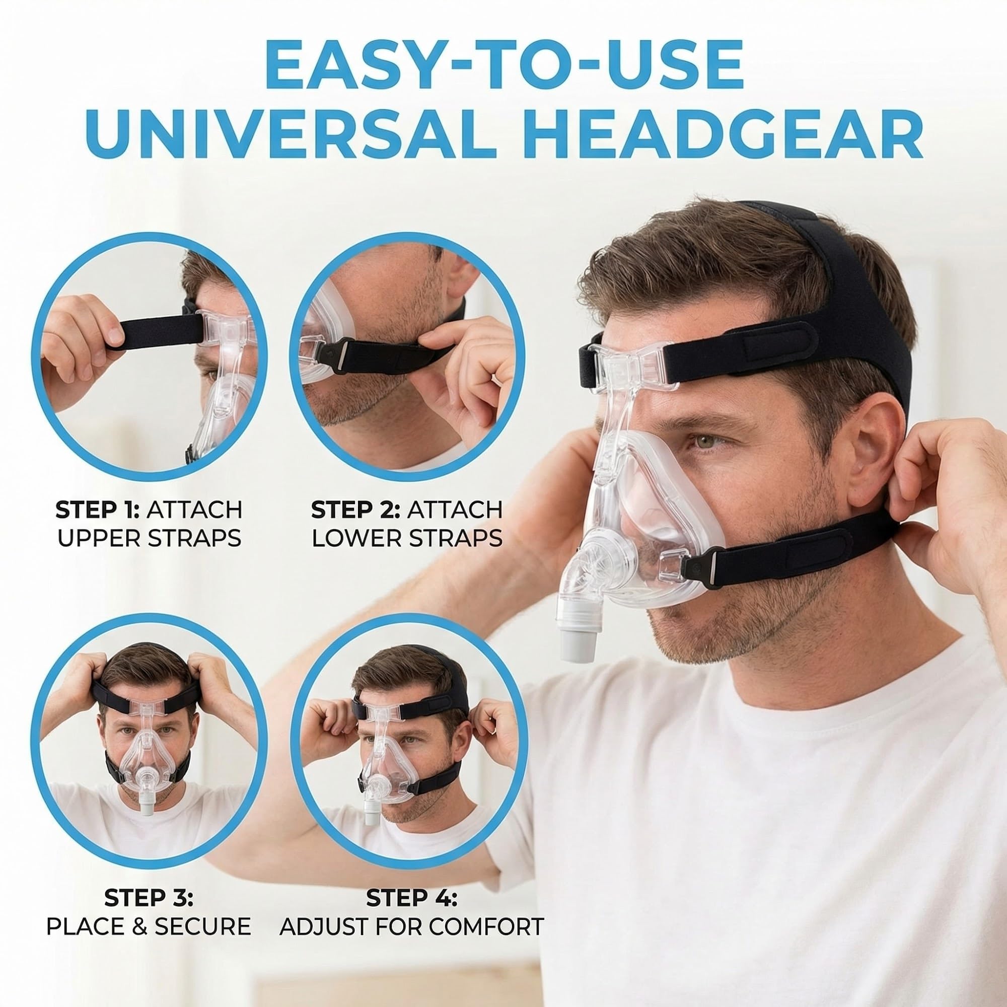 Lot de 2 sangles de harnais universelles pour CPAP – Remplacement pour harnais Respironics et accessoires CPAP ResMed – Sangle et masque CPAP