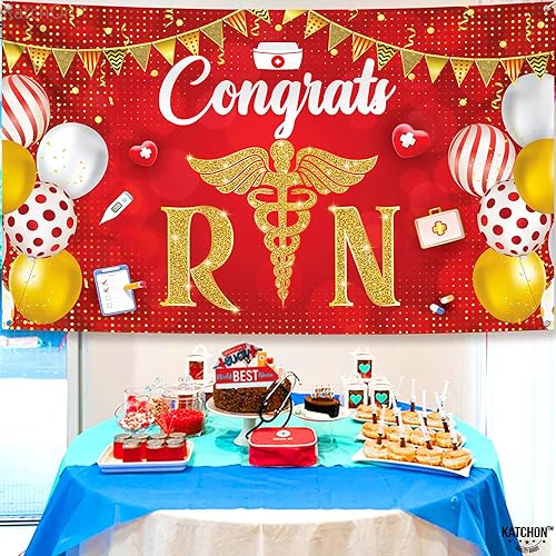 Miniatura 6 de KatchOn, Cartel de graduación de Congrats RN  Grande 72 x 44 pulgadas  Cartel rojo de felicitaciones para enfermera, decoraciones de graduación de