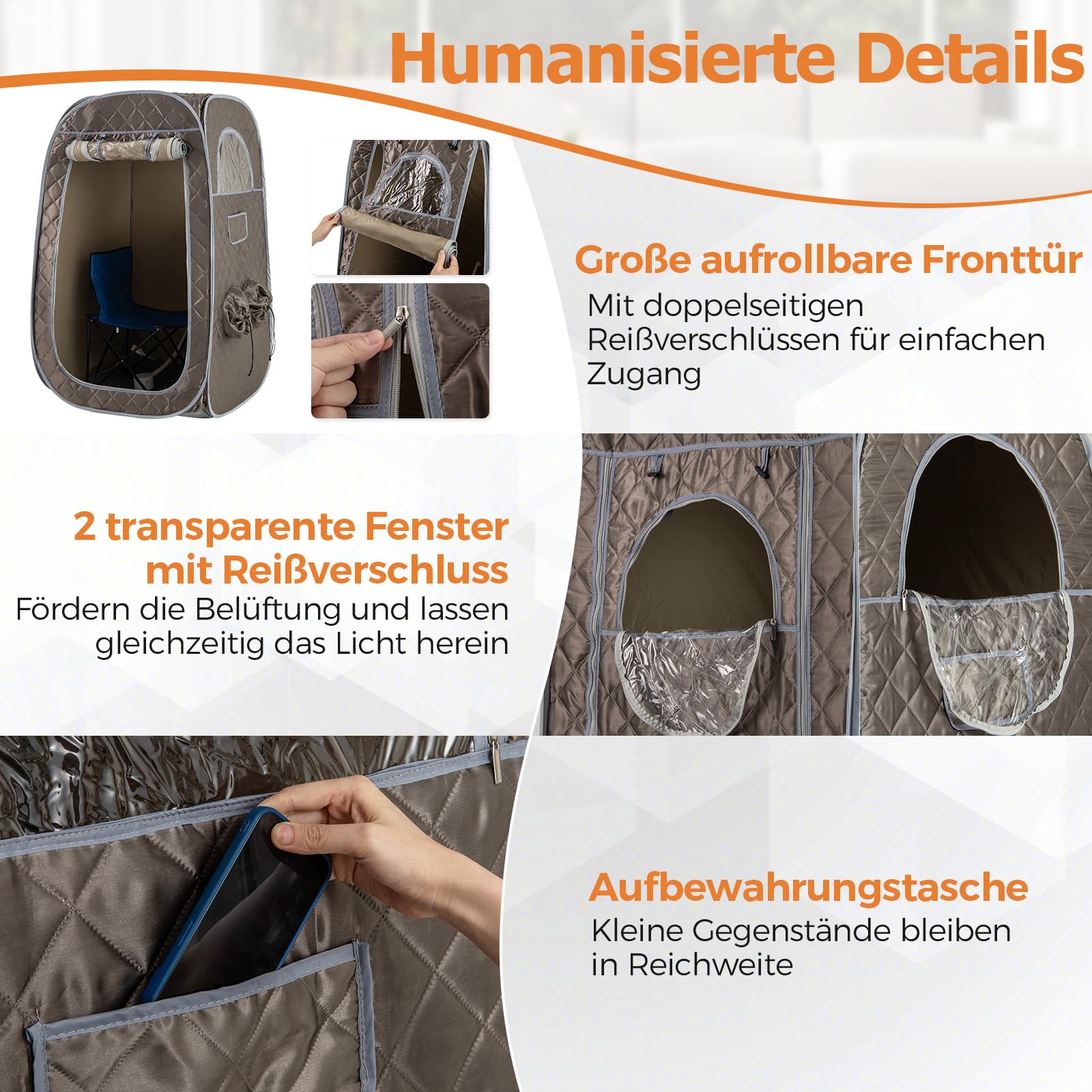 COSTWAY tragbare Dampfsauna, Heimsauna für 1-2 Personen mit 3 Liter Dampfgenerator, Timer, Fernbedienung, Fußmassagegerät & Klappstuhl, Saunazelt Sitzsauna Zuhause, 89 x 89 x 149 cm (Grau)