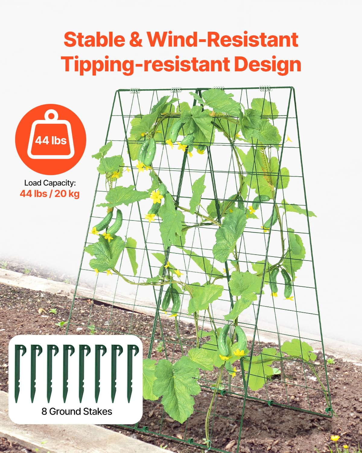 VEVOR Treillis de Concombre pour Plantes grimpantes, Treillis de Jardin Pliable en métal pour lit surélevé, avec Pinces pour Plantes, Support de Plantes, pour tomates, courges, légumes, 117 x 84 cm