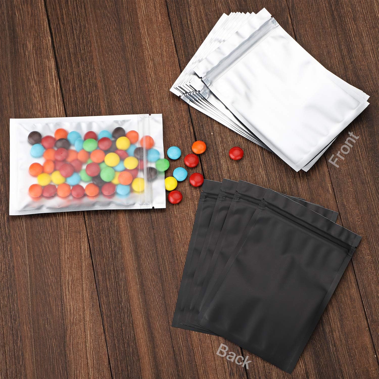 100pcs 5"X 7" Smell Proof Resealable Mylar Bags Front Matte Clear Back Matte Black Food Storage Foil Pouch Bag