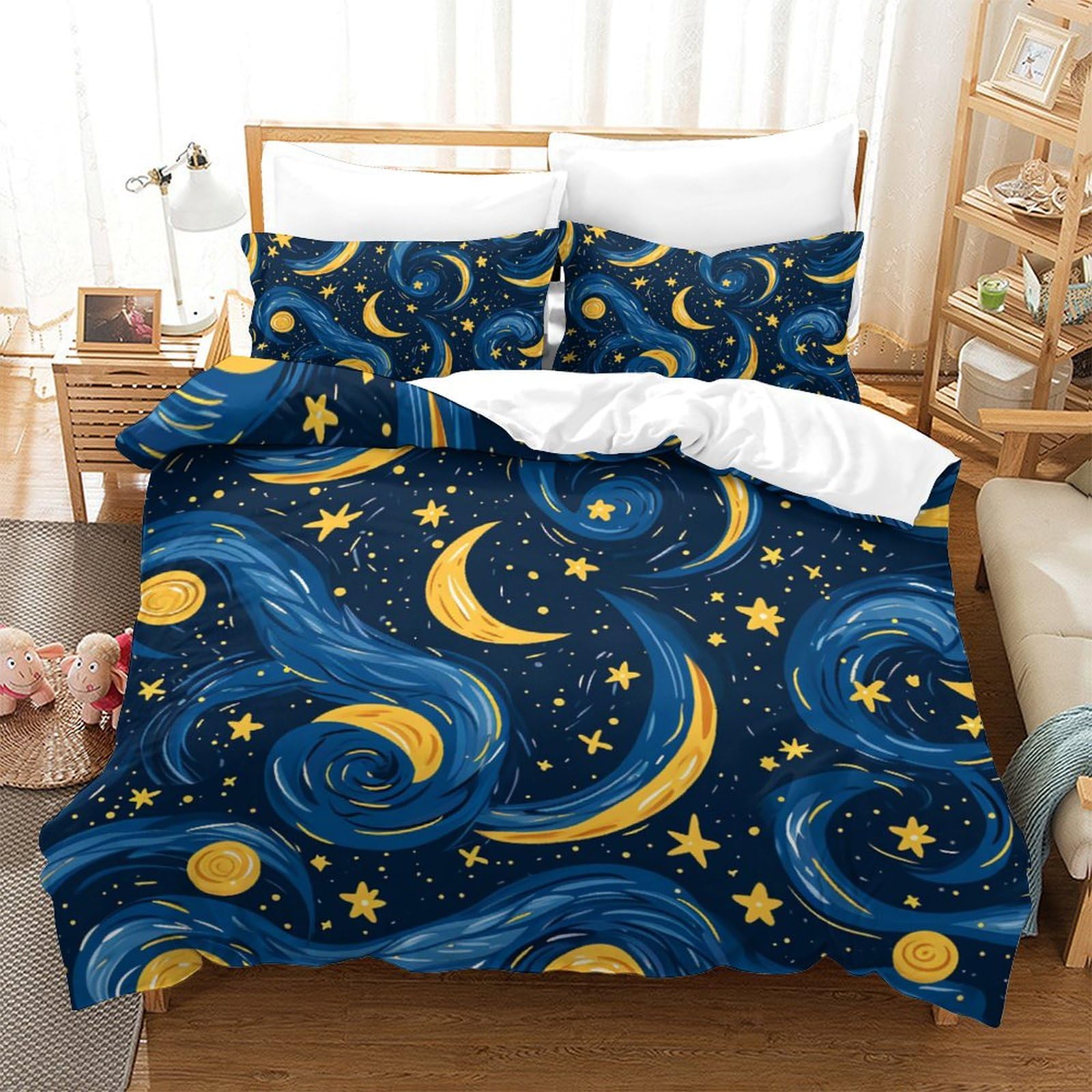 Parure de lit en microfibre de qualité supérieure avec taies et zip motif lune