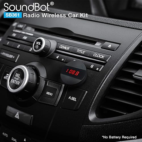 Miniatura 3 de SoundBot SB361 Radio FM Kit de coche inalámbrico Receptor universal Transmisor Accesorio de espectro completo Transmisión de música HD Manos Libres