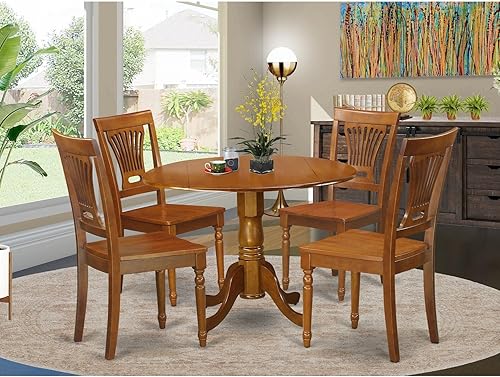 Miniatura 6 de East West Furniture DLPL5-SBR-W - Juego de mesa de comedor de 5 piezas, incluye una mesa de cocina redonda con gotas y 4 sillas de comedor, 42 x 42
