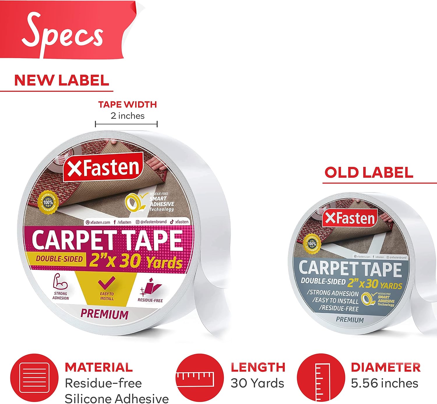 XFasten Double Sided Carpet Tape, 2 Inches x 30 Yards Bundle with Carpet Tape, 3 Inches x 20 Yards and Carpet Tape, 4 Inches x 30 Yards - Double Sided Carpet Tape for Area Rugs and Carpets, Removable