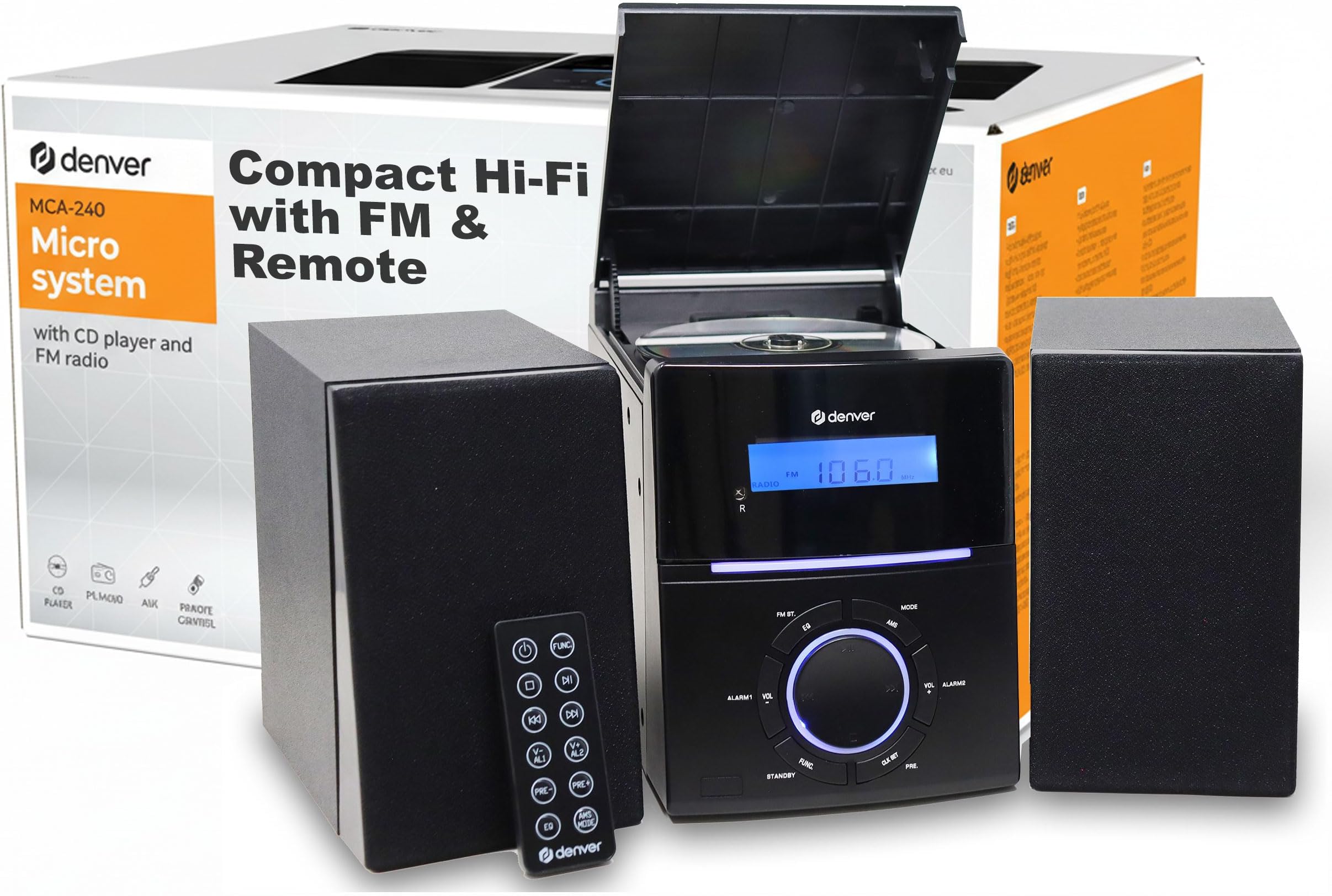Denver MCA-240 Compact Micro HiFi System with CD, FM Radio & Alarm